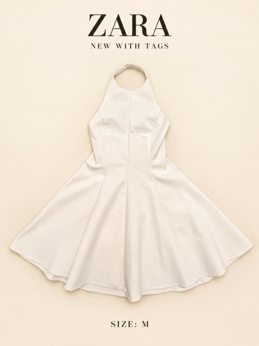 Zara White Halter Fit & Flare Dress Size M New With Tags